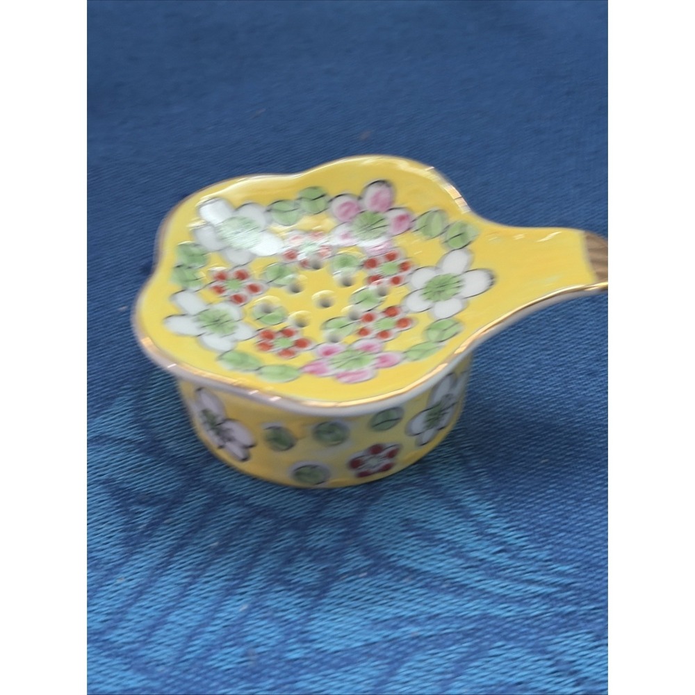 Vintage Knobler Japan Porcelain Tea Strainer Rest Yellow Floral